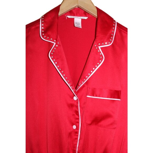 VICTORIA'S SECRET Satin Button-Front Romper with Rhinstones in Red (XS) - Picture 3 of 13